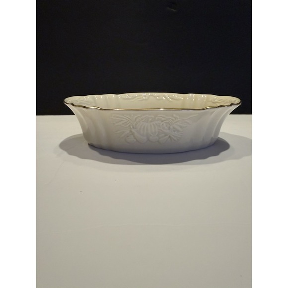 Lenox Other - Vintage Lenox Harvest Server Bowl 9" Ivory China 24K Gold Trim Thanksgiving